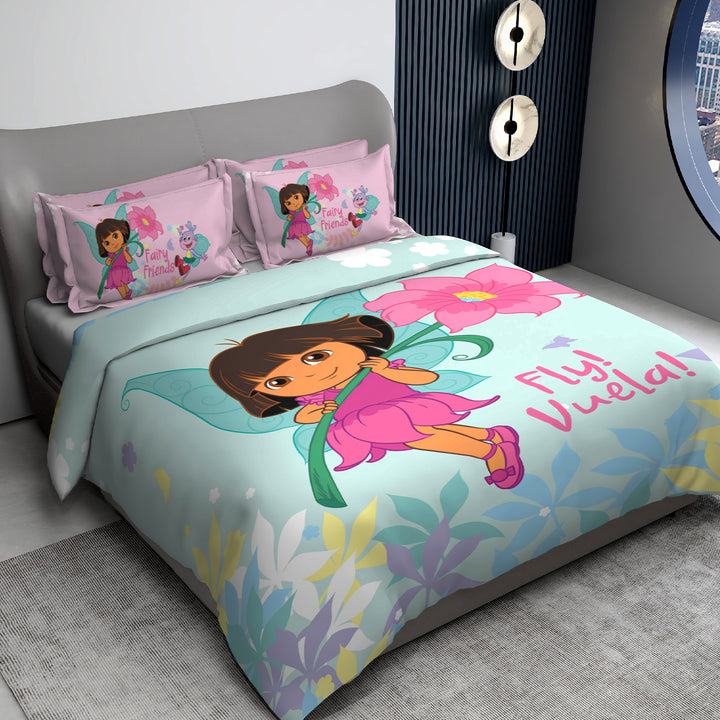 Dora Digital Printed Cotton Bedsheet with 2 Pillow Covers in 300TC (Fly)