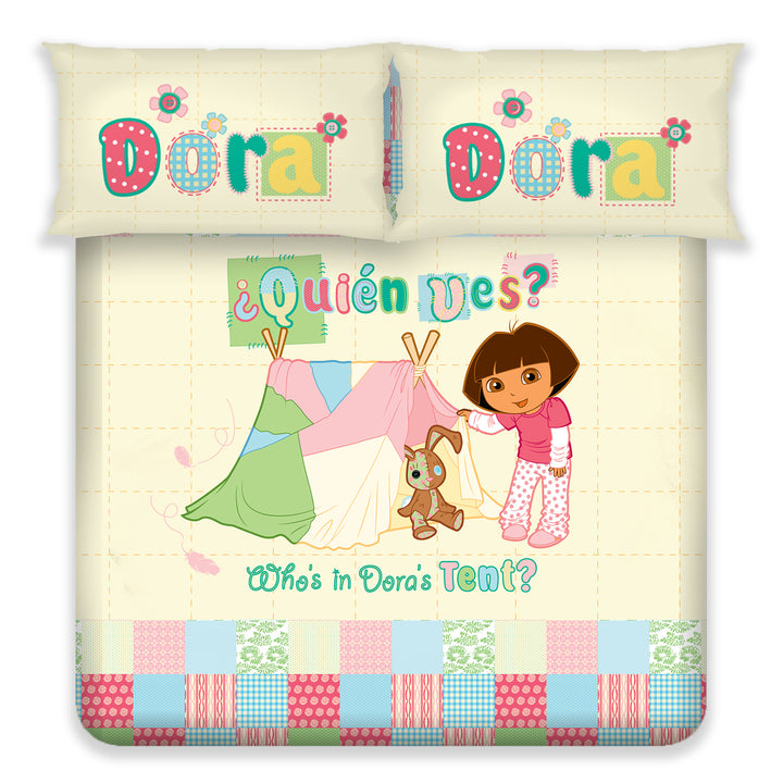 Dora Kids Double Bedsheet & Cushion Combo