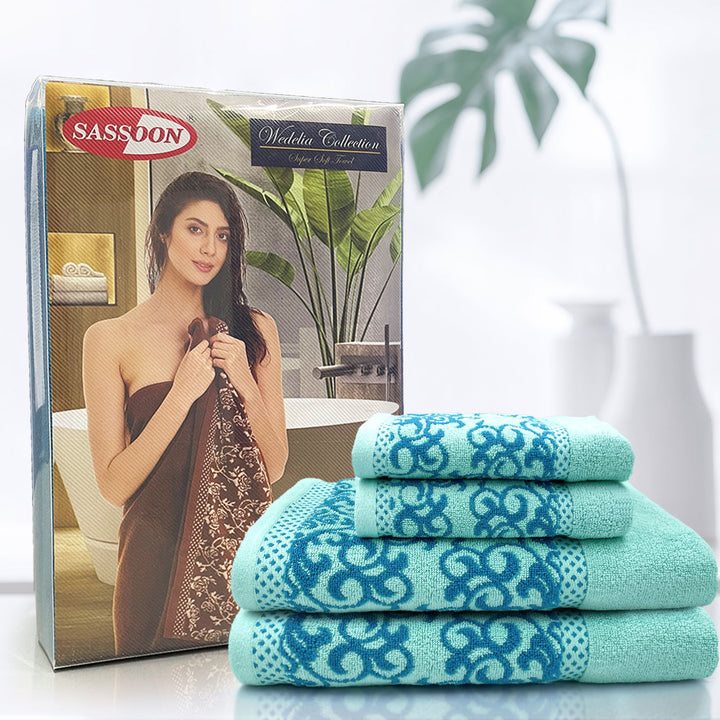 Sky Blue Color Zero Twist 100% Cotton Towel Set with 380 GSM ( 100% Cotton, Zero-Twist Fabric, Protection Against Microbial Allergies, Highly Absorbent, Lint and Fade Resistant)