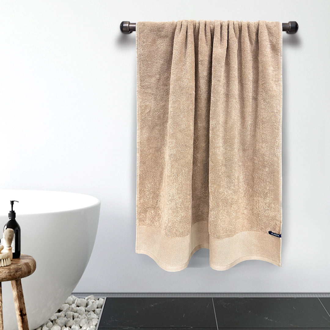 Beige Color Combed Cotton Towel with 650 GSM ( Premium Combed Cotton, High Absorbency, Durable and Long Lasting, Machine Washable)