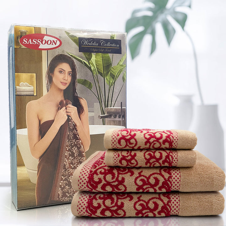 Beige Color Zero Twist 100% Cotton Towel Set with 380 GSM ( 100% Cotton, Zero-Twist Fabric, Protection Against Microbial Allergies, Highly Absorbent, Lint and Fade Resistant)