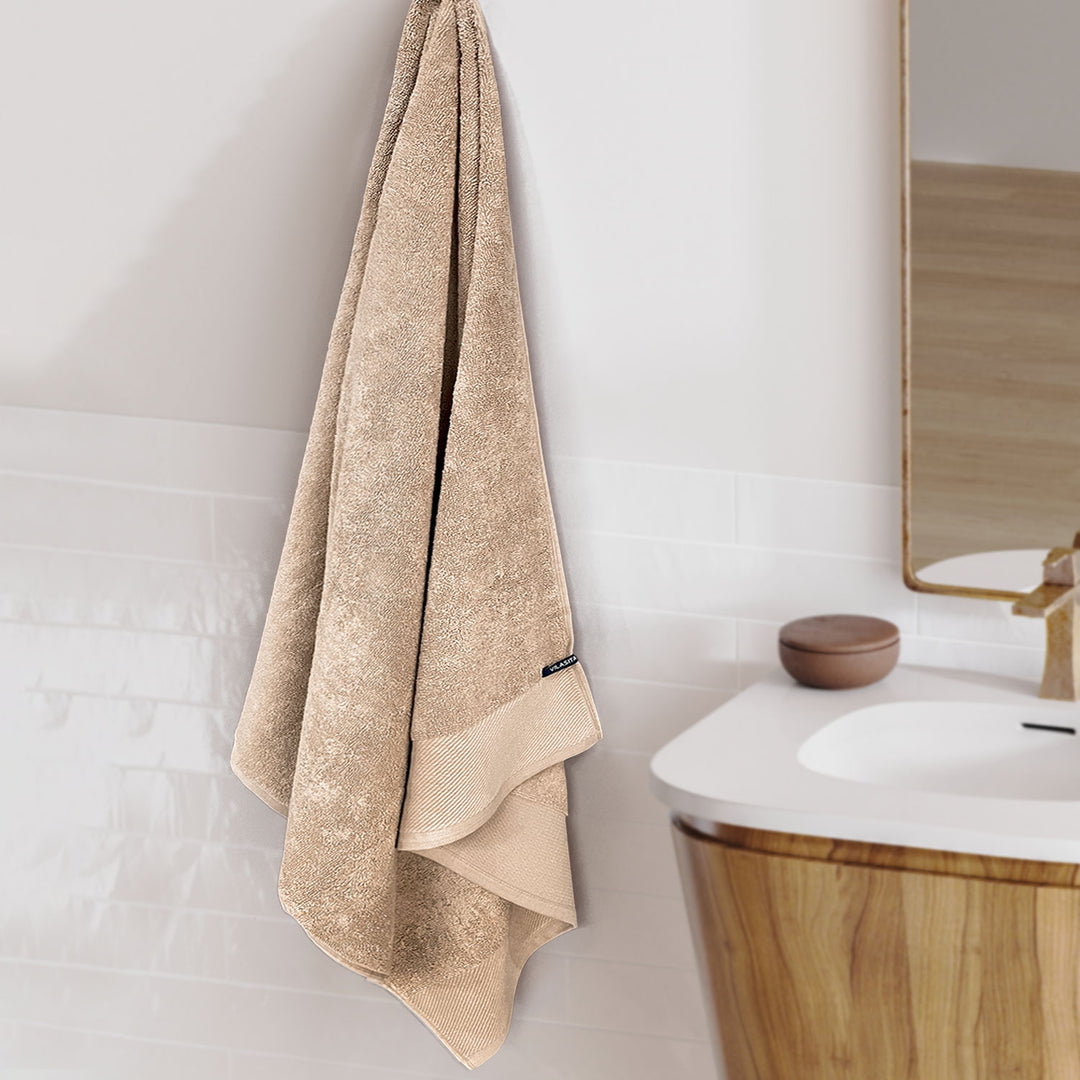 Beige Color Combed Cotton Towel with 650 GSM ( Premium Combed Cotton, High Absorbency, Durable and Long Lasting, Machine Washable)