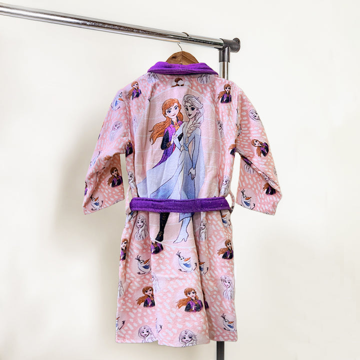 Disney Frozen Digitally Printed Cotton Bathrobe For Kids with 360 GSM ( Quick Drying, Fade Resistant, 100% Cotton, Kimono Collar) 