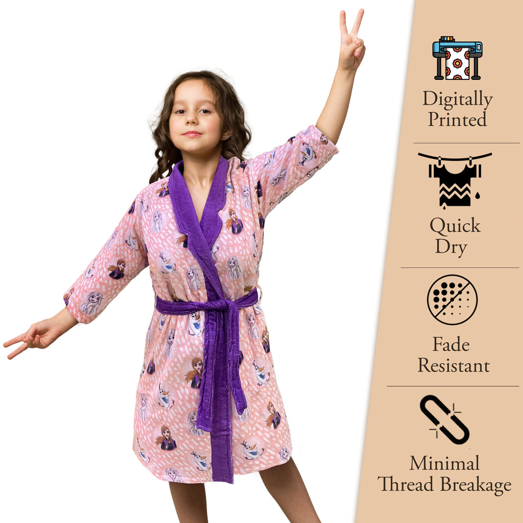 Disney Frozen Digitally Printed Cotton Bathrobe For Kids with 360 GSM ( Quick Drying, Fade Resistant, 100% Cotton, Kimono Collar) 