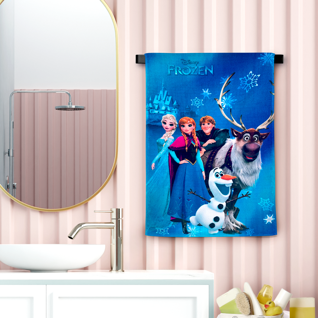 Disney Frozen Cartoon Printed Hand Towels For Kids -40cmx60cm ( Machine Washable, Highly Absorbent, 100% Rich Cotton, Luxury Softness)