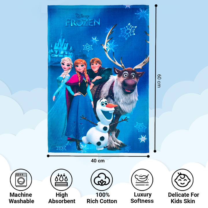 Disney Frozen Cartoon Printed Hand Towels For Kids -40cmx60cm ( Machine Washable, Highly Absorbent, 100% Rich Cotton, Luxury Softness)