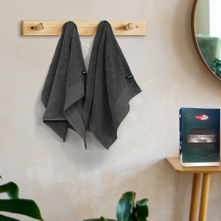 Black Color Combed Cotton Hand Towel with 650 GSM ( Premium Combed Cotton, High Absorbency, Durable and Long Lasting, Machine Washable)