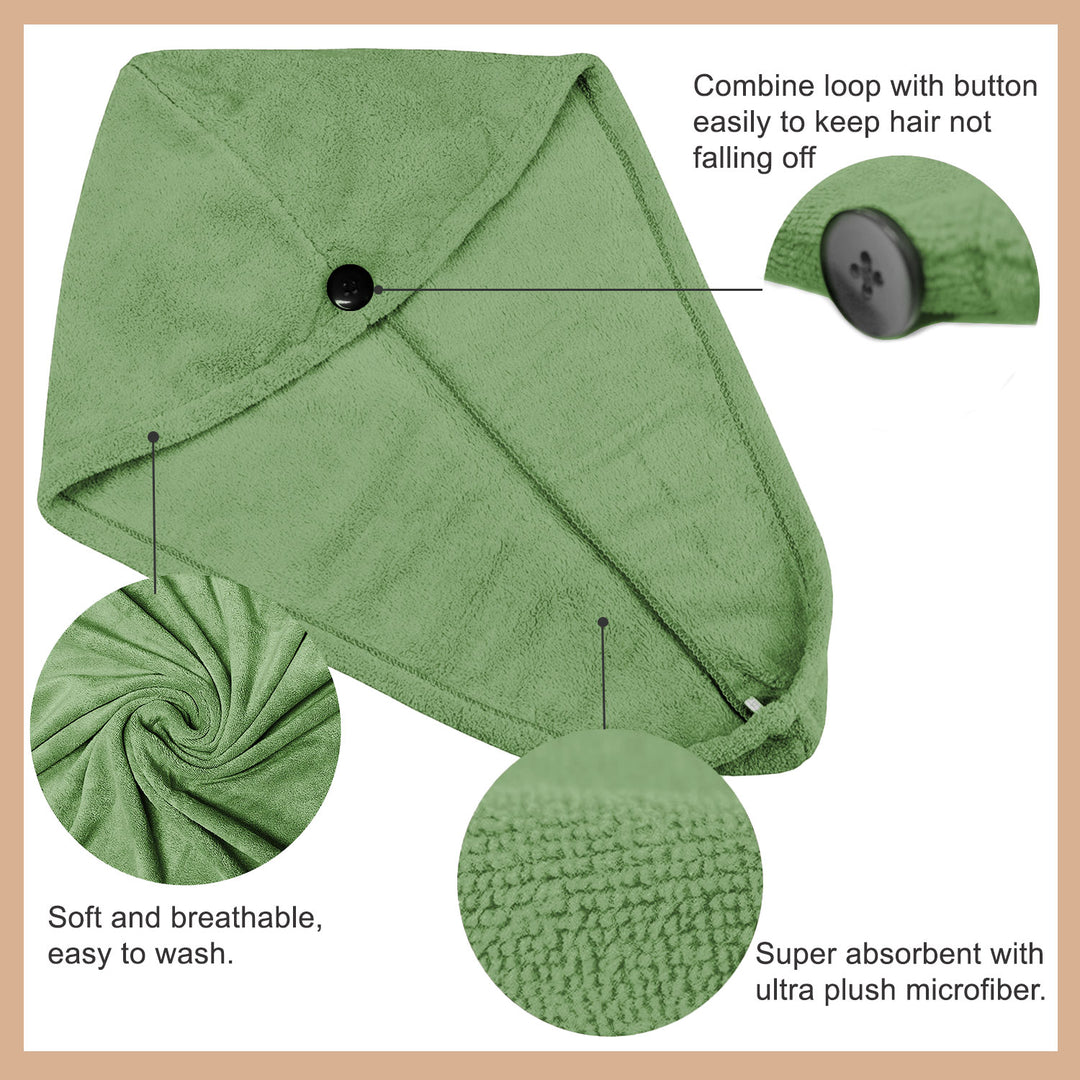 Green Color ultra absorbent microfiber hair wrap Towel 