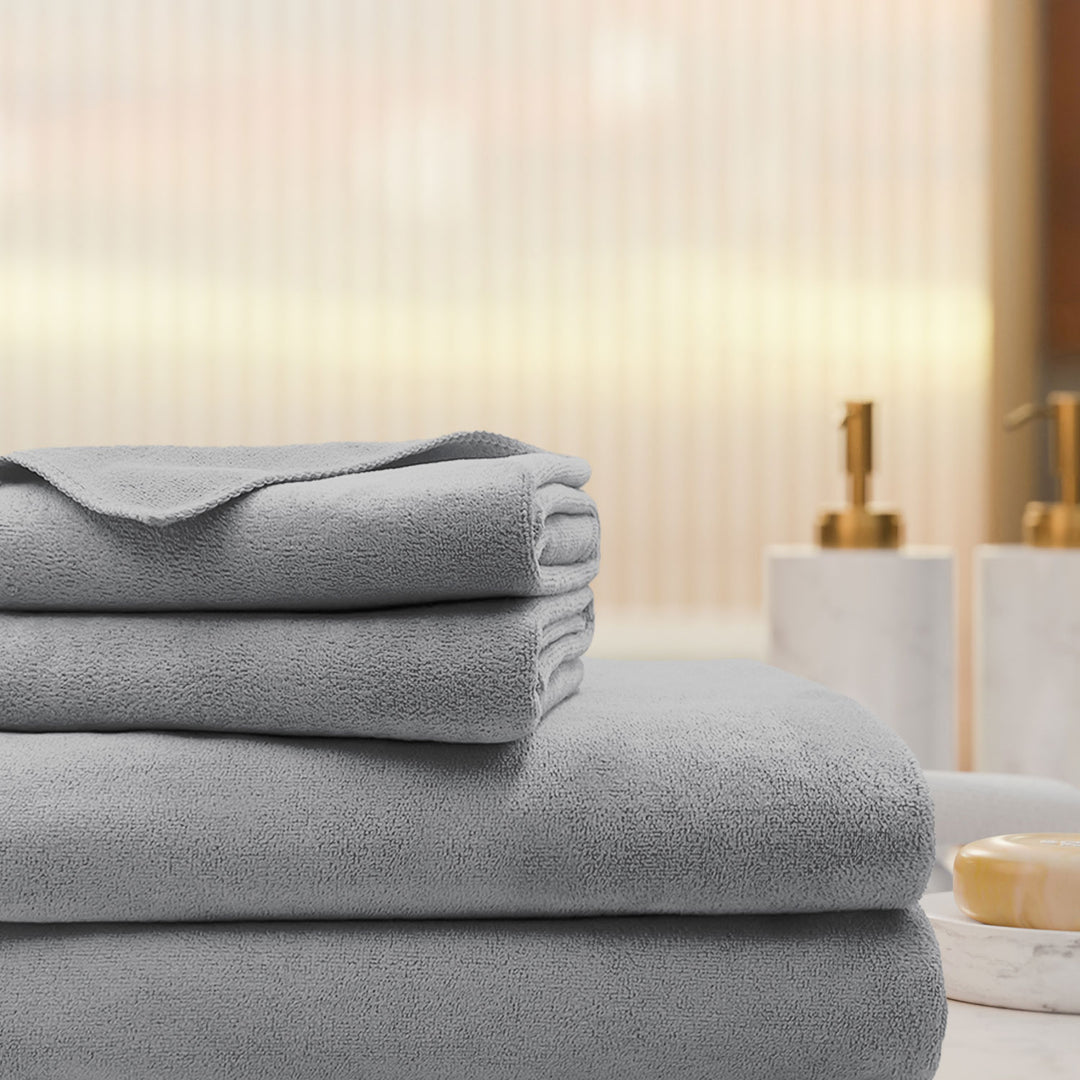 Grey Color Ultra Soft microfiber Towel Set with 450 GSM (Ultra-soft microfiber, 450 GSM, Superior quality, Highly Absorbent, Luxuriously Soft, Wide usage range, Lint resistant, Multiple Size Variations)