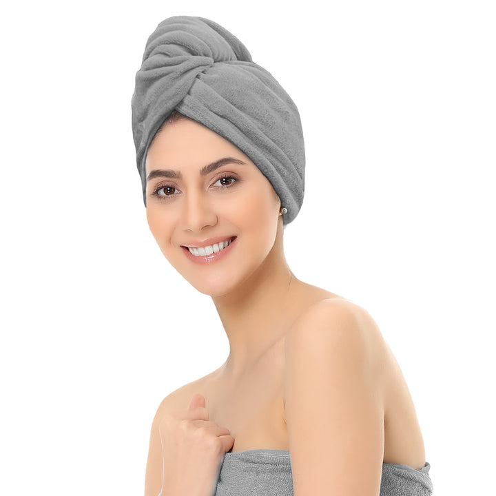 Grey  Color ultra absorbent microfiber hair wrap Towel 