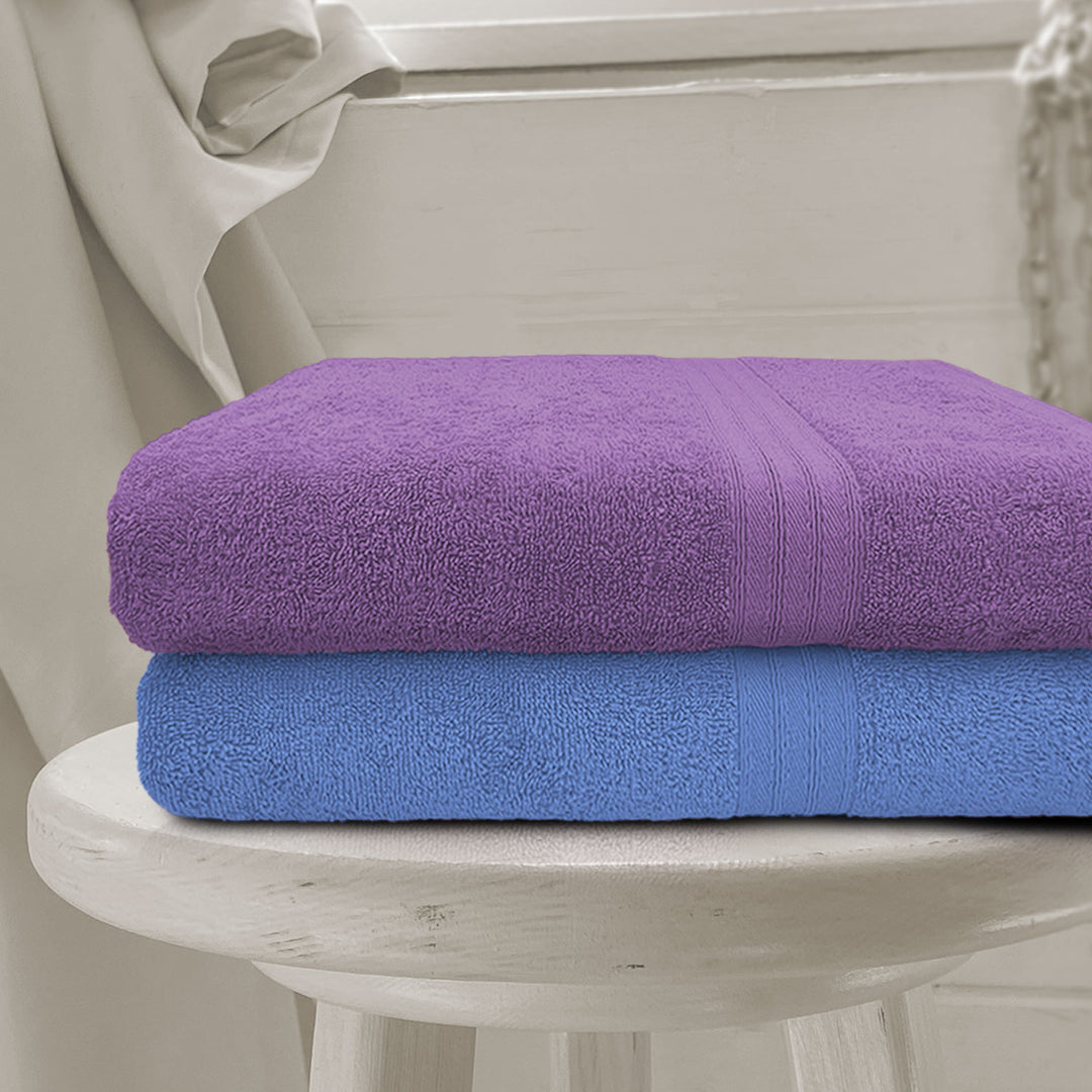 Purple and Blue Color  100% Cotton Bath Towel Set with 500 GSM ( Highly Absorbent, Durable, Quick drying)