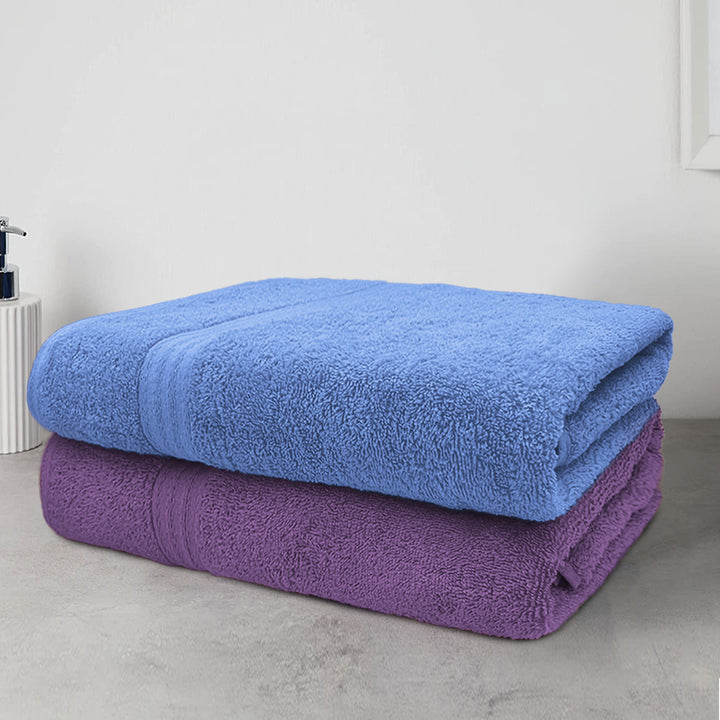 Purple and Blue  100% Cotton Bath Towel Set with 500 GSM ( Highly Absorbent, Durable, Quick drying)