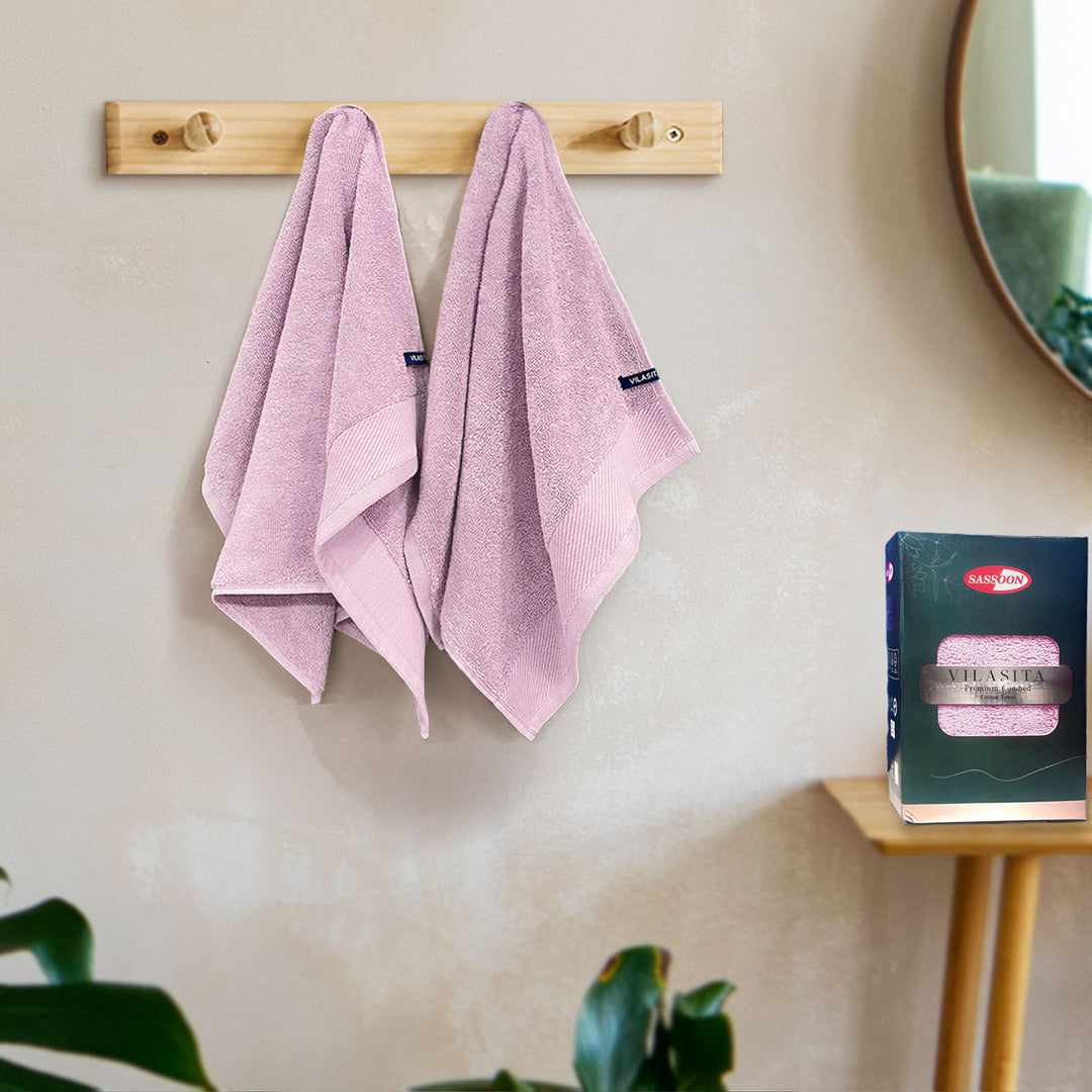 Pink Color Combed Cotton Hand Towel with 650 GSM ( Premium Combed Cotton, High Absorbency, Durable and Long Lasting, Machine Washable)