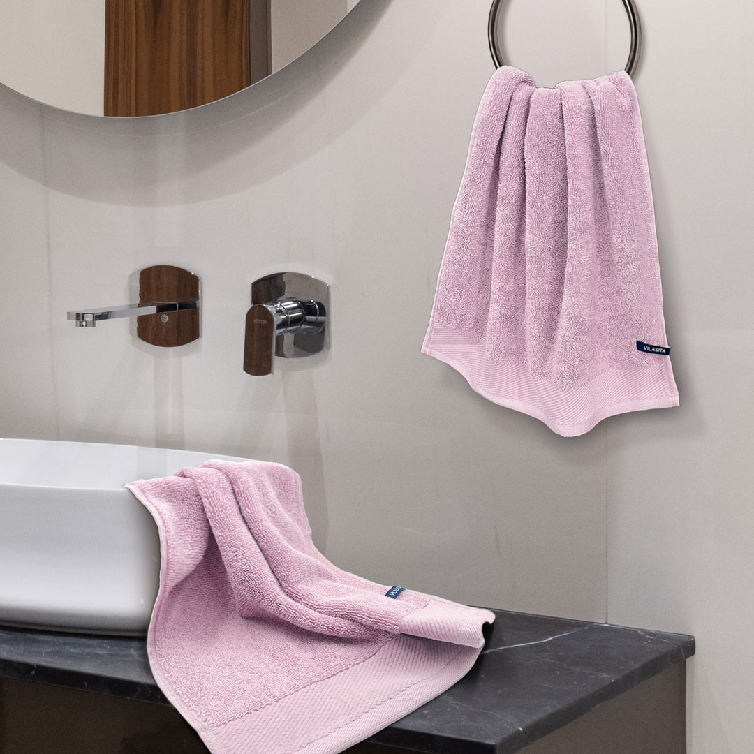 Pink Color Combed Cotton Hand Towel with 650 GSM ( Premium Combed Cotton, High Absorbency, Durable and Long Lasting, Machine Washable)