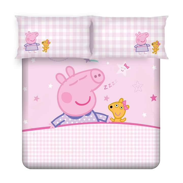 Peppa Pig Kids Double Bedsheet & Cushion Combo