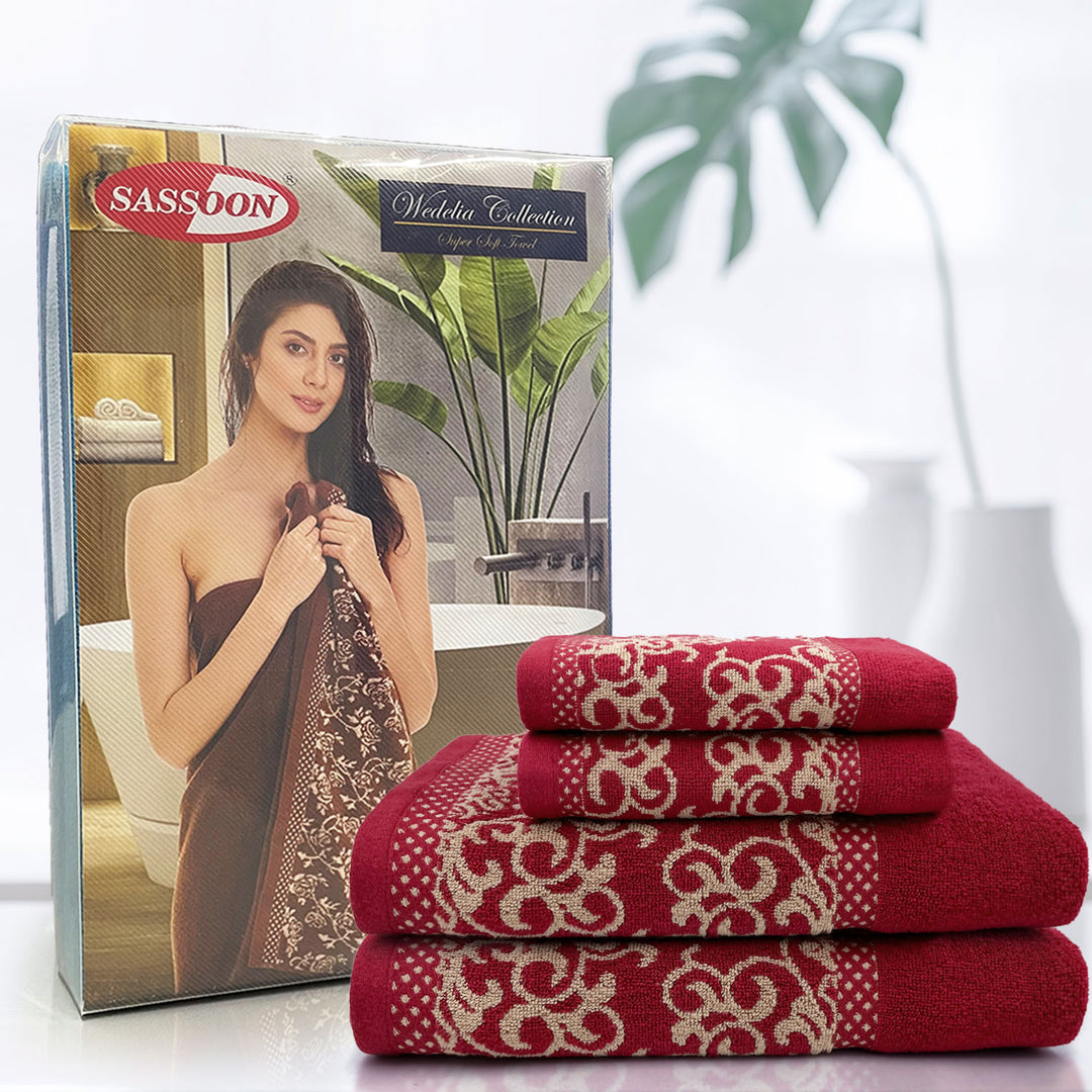 Red Color Zero Twist 100% Cotton Towel Set with 380 GSM ( 100% Cotton, Zero-Twist Fabric, Protection Against Microbial Allergies, Highly Absorbent, Lint and Fade Resistant)