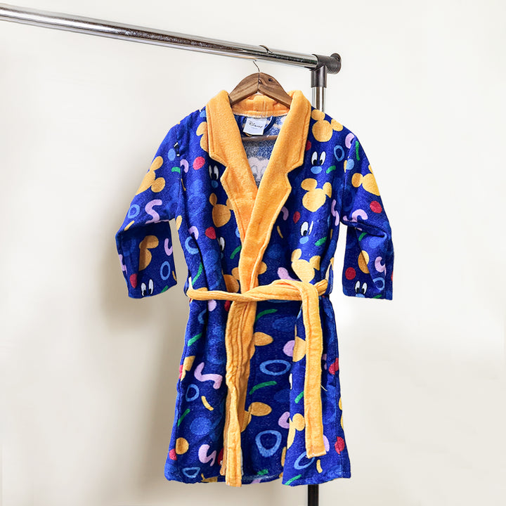 Disney Mickey Mouse Digitally Printed Cotton Bathrobe For Kids with 360 GSM ( Quick Drying, Fade Resistant, 100% Cotton, Kimono Collar) 