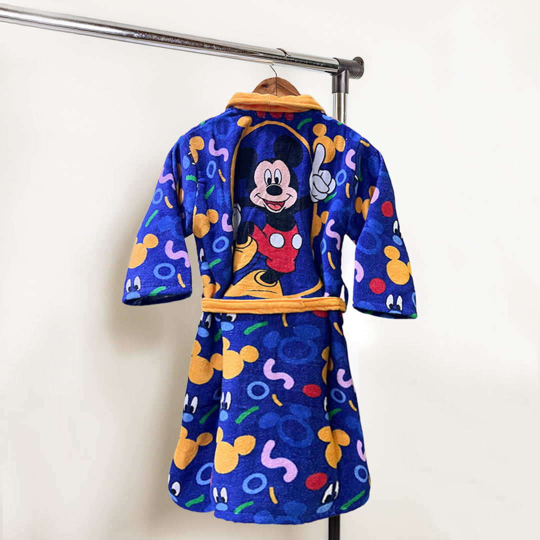 Disney Mickey Mouse Digitally Printed Cotton Bathrobe For Kids with 360 GSM ( Quick Drying, Fade Resistant, 100% Cotton, Kimono Collar) 