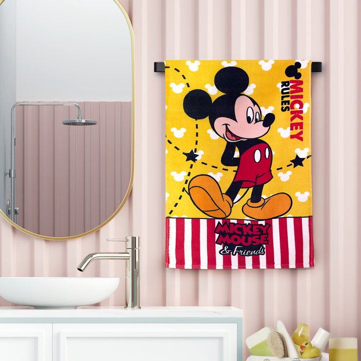 Disney Mickey Mouse Cartoon Printed Hand Towels For Kids -40cmx60cm ( Machine Washable, Highly Absorbent, 100% Rich Cotton, Luxury Softness)