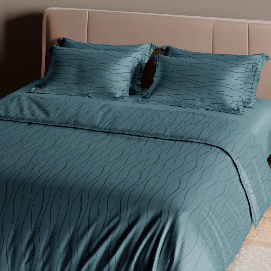 Artemis Italian Jacquard Weave Sateen Cotton Bedsheet- 400 TC (Wave Design)