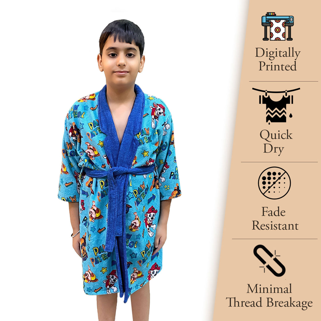 Paw Patrol Digitally Printed Cotton Bathrobe For Kids with 360 GSM ( Quick Drying, Fade Resistant, 100% Cotton, Kimono Collar) 