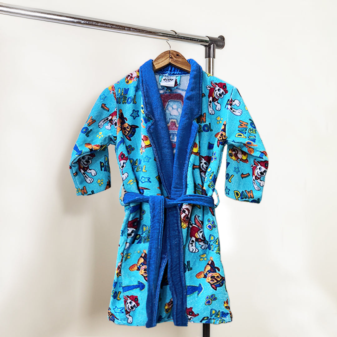 Paw Patrol Digitally Printed Cotton Bathrobe For Kids with 360 GSM ( Quick Drying, Fade Resistant, 100% Cotton, Kimono Collar) 