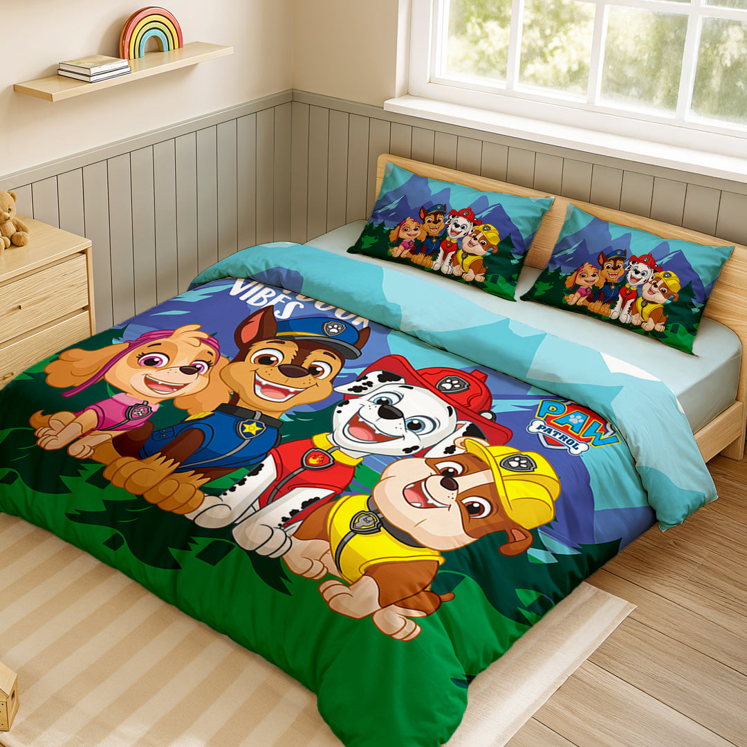 Paw Patrol Digital Printed 300TC Cotton Bedsheet (Outdoor vibes)