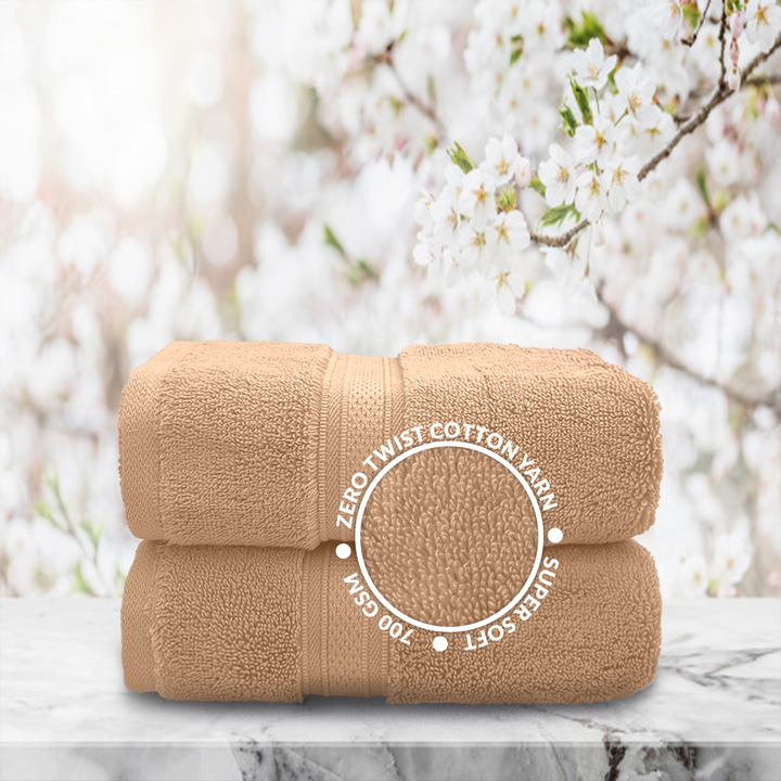 Beige Color Super Soft Zero Twist 100% Cotton Hand Towel with 700 GSM ( 100% Cotton, Zero-Twist Fabric, Protection Against Microbial Allergies, Highly Absorbent, Lint and Fade Resistant) 