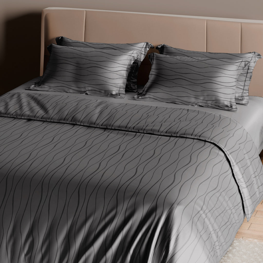 Artemis Italian Jacquard Weave Sateen Cotton Bedsheet- 400 TC (Wave Design)