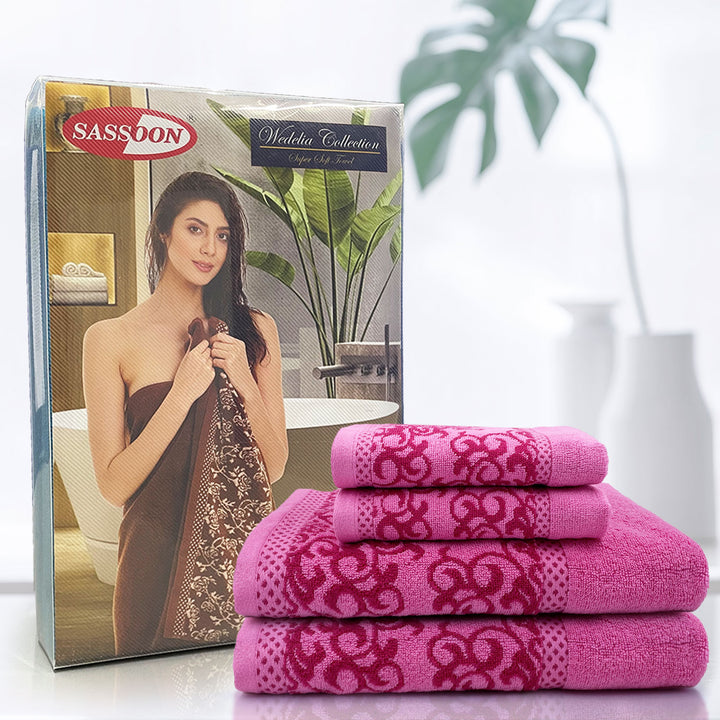 Pink Color Zero Twist 100% Cotton Towel Set with 380 GSM ( 100% Cotton, Zero-Twist Fabric, Protection Against Microbial Allergies, Highly Absorbent, Lint and Fade Resistant)