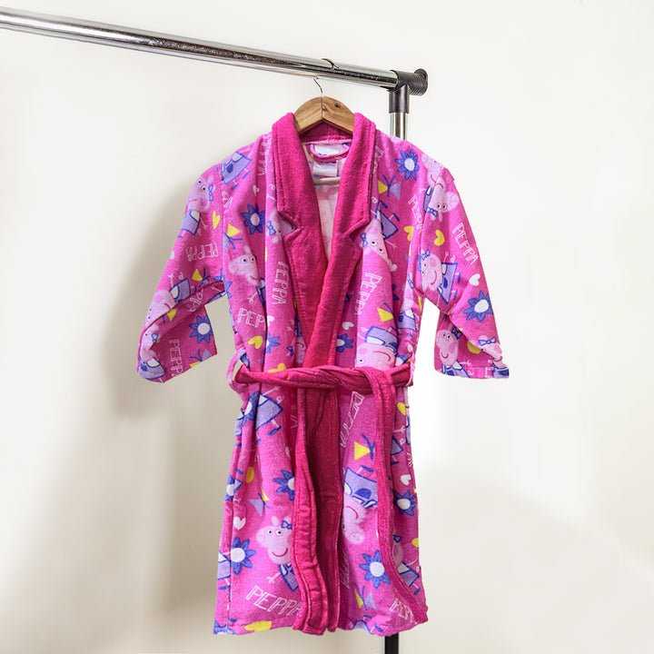 Peppa Pig Digitally Printed Cotton Bathrobe For Kids with 360 GSM ( Quick Drying, Fade Resistant, 100% Cotton, Kimono Collar) 