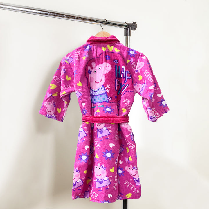 Peppa Pig Digitally Printed Cotton Bathrobe For Kids with 360 GSM ( Quick Drying, Fade Resistant, 100% Cotton, Kimono Collar) 