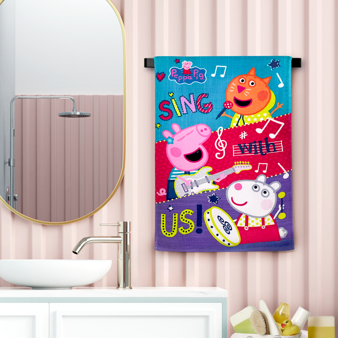 Peppa Pig Cartoon Printed Hand Towels For Kids -40cmx60cm ( Machine Washable, Highly Absorbent, 100% Rich Cotton, Luxury Softness)