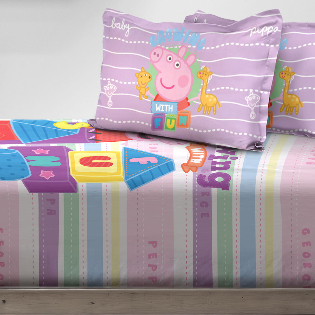 Peppa Pig Printed Cotton Bedsheet with 2 Pillow Covers in 300TC (Fun)