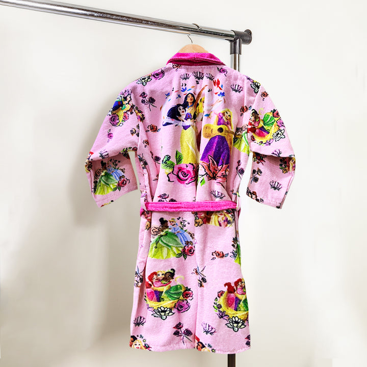 Disney Princess Digitally Printed Cotton Bathrobe For Kids with 360 GSM ( Quick Drying, Fade Resistant, 100% Cotton, Kimono Collar) 