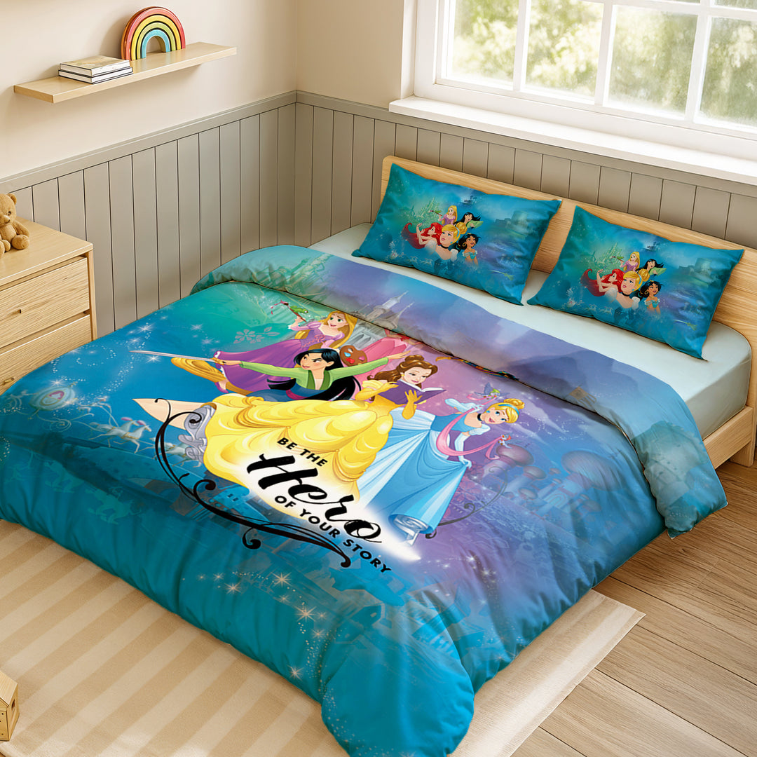 Disney Princess Digital Printed 300TC Cotton Bedsheet (Blue)