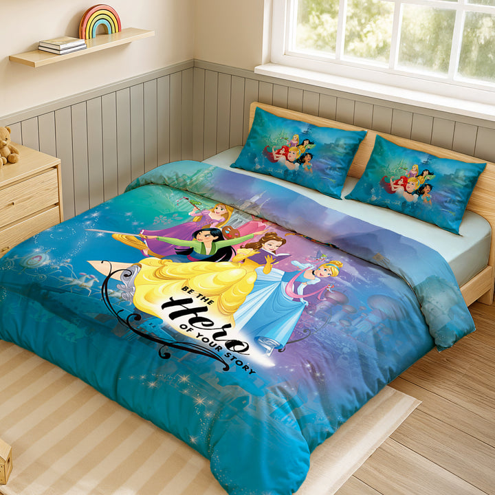 Disney Princess Digital Printed 300TC Cotton Bedsheet (Blue)