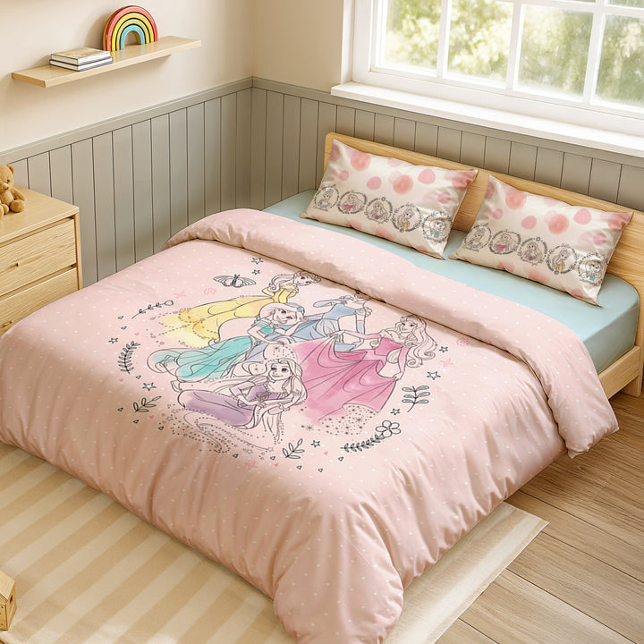 Disney Princess Digital Printed 300TC Cotton Bedsheet (Pink)