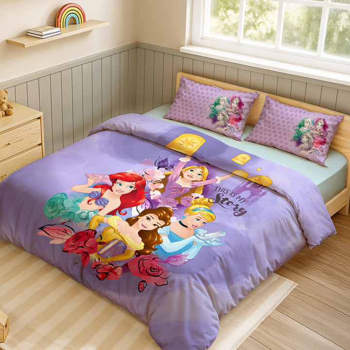Disney Princess Digital Printed 300TC Cotton Bedsheet (Purple)