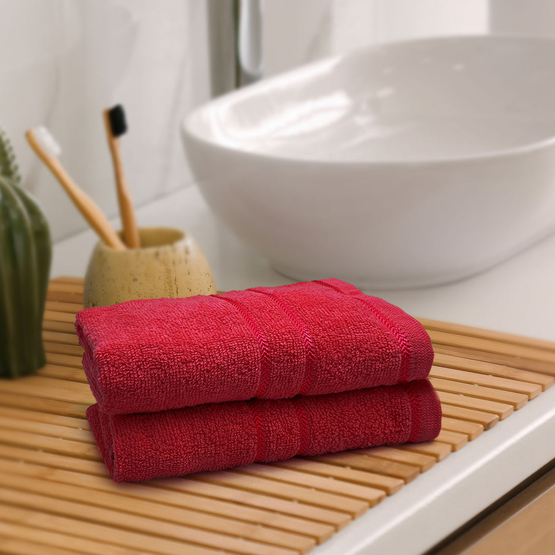 Red Color 100% Cotton Hand Towel Set with 380 GSM