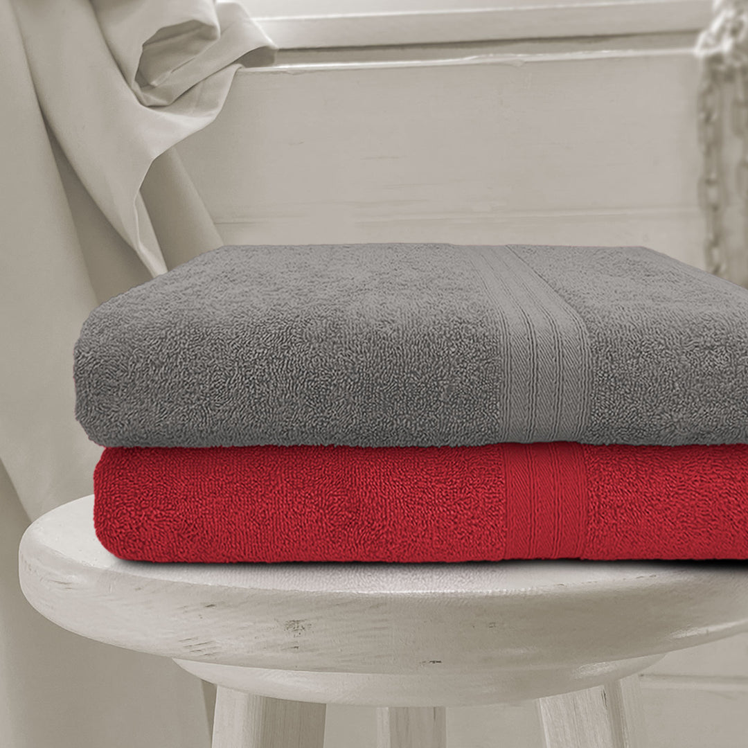 Grey and Red Color 100% Cotton Bath Towel Set with 500 GSM ( Highly Absorbent, Durable, Quick drying)