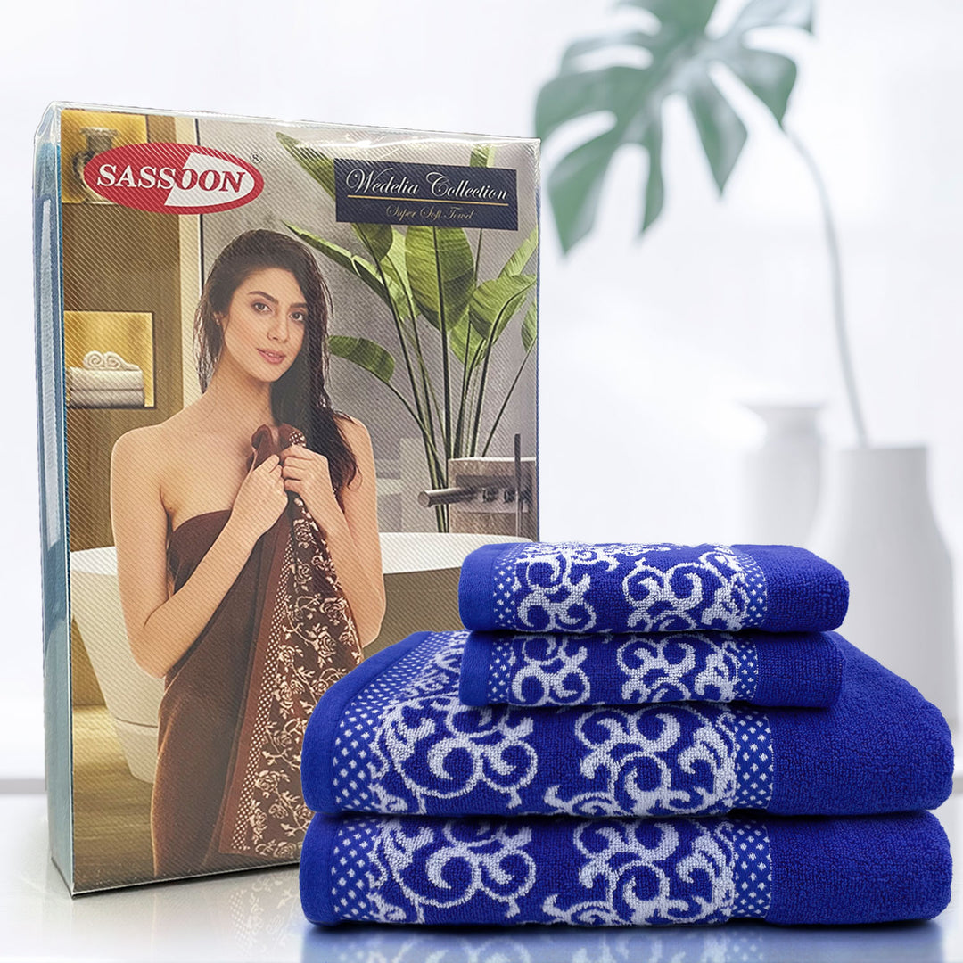 Dark Blue Color Zero Twist 100% Cotton Towel Set with 380 GSM ( 100% Cotton, Zero-Twist Fabric, Protection Against Microbial Allergies, Highly Absorbent, Lint and Fade Resistant)