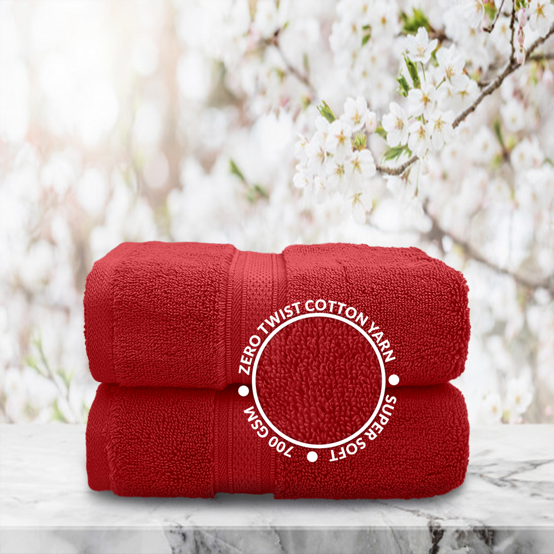 Red Color Super Soft Zero Twist 100% Cotton Hand Towel with 700 GSM ( 100% Cotton, Zero-Twist Fabric, Protection Against Microbial Allergies, Highly Absorbent, Lint and Fade Resistant) 