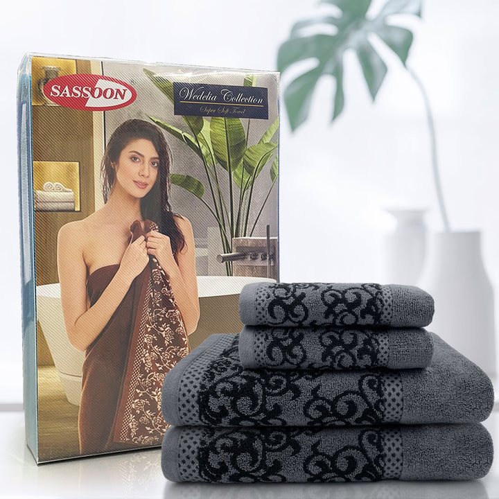 Grey Color Zero Twist 100% Cotton Towel Set with 380 GSM ( 100% Cotton, Zero-Twist Fabric, Protection Against Microbial Allergies, Highly Absorbent, Lint and Fade Resistant)