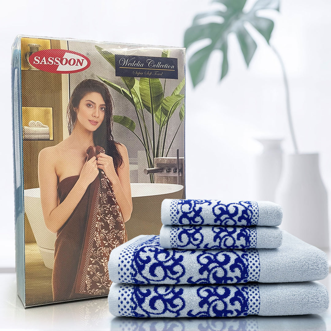 Sky Blue Color Zero Twist 100% Cotton Towel Set with 380 GSM ( 100% Cotton, Zero-Twist Fabric, Protection Against Microbial Allergies, Highly Absorbent, Lint and Fade Resistant)