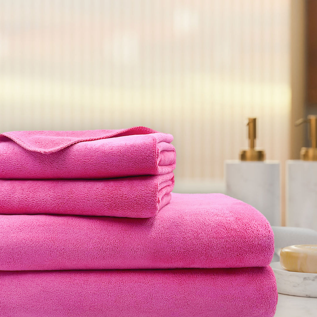 Pink Color Ultra Soft microfiber Towel Set with 450 GSM (Ultra-soft microfiber, 450 GSM, Superior quality, Highly Absorbent, Luxuriously Soft, Wide usage range, Lint resistant, Multiple Size Variations)