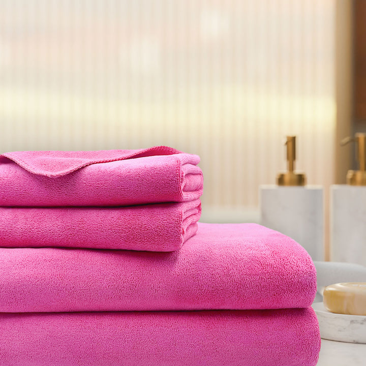 Pink Color Ultra Soft microfiber Towel Set with 450 GSM (Ultra-soft microfiber, 450 GSM, Superior quality, Highly Absorbent, Luxuriously Soft, Wide usage range, Lint resistant, Multiple Size Variations)