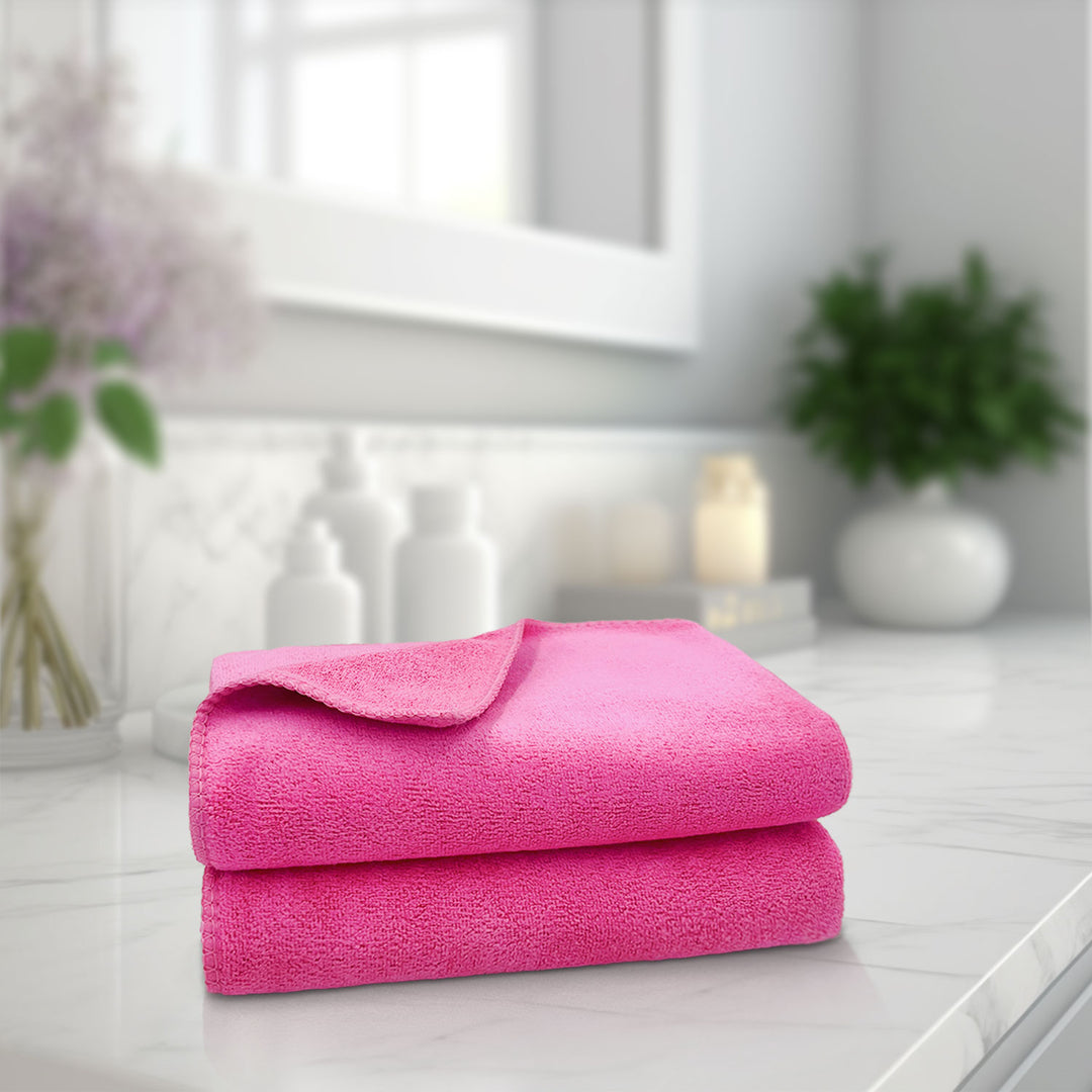 Pink Color Ultra Soft microfiber Towel with 450 GSM (Ultra-soft microfiber, 450 GSM, Superior quality, Highly Absorbent, Luxuriously Soft, Wide usage range, Lint resistant, Multiple Size Variations)