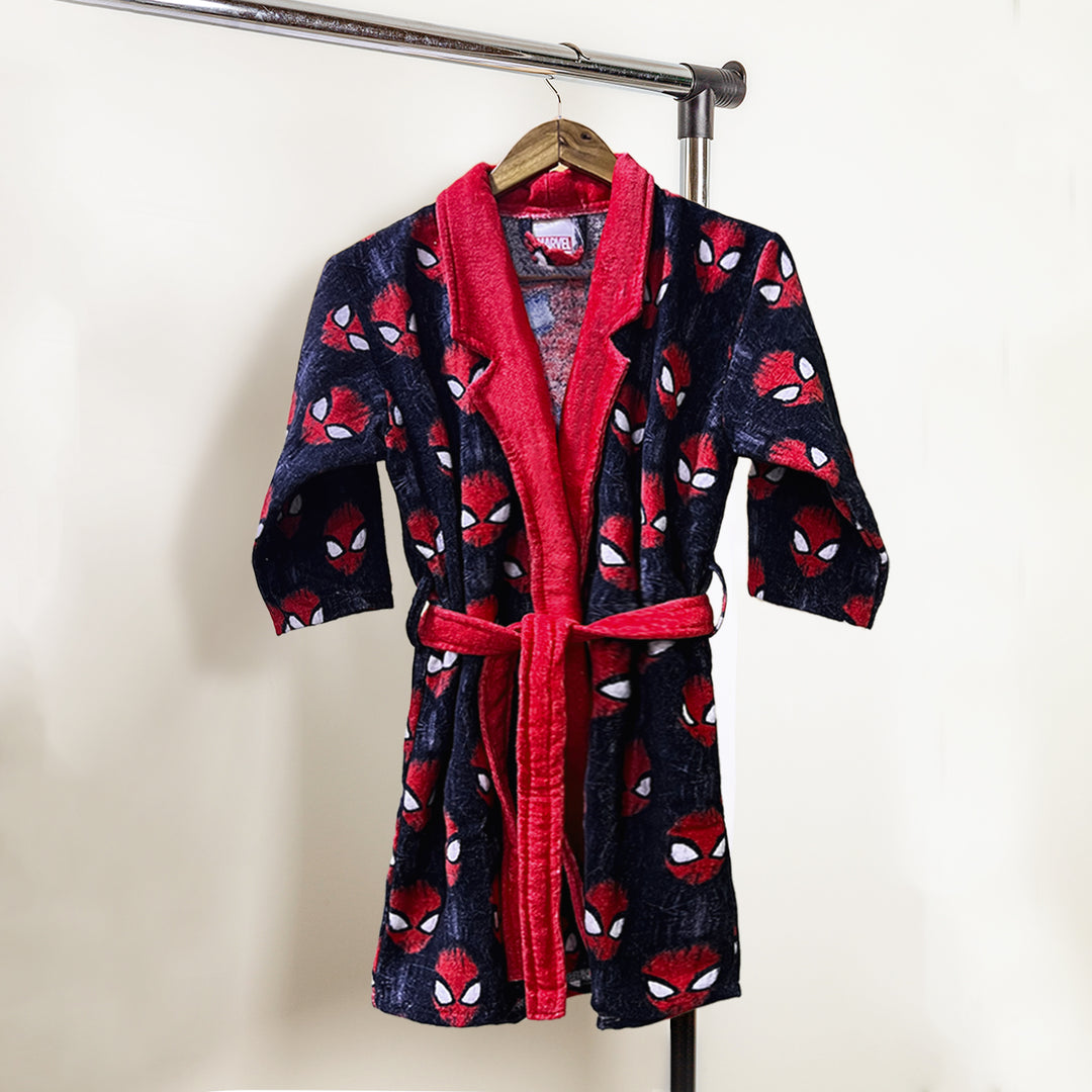 Spiderman Digitally Printed Cotton Bathrobe For Kids with 360 GSM ( Quick Drying, Fade Resistant, 100% Cotton, Kimono Collar) 