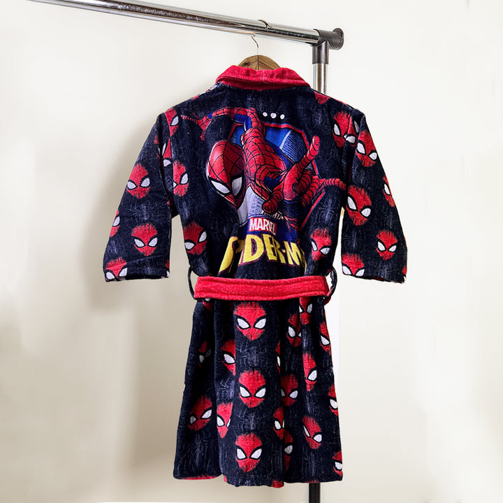 Spiderman Digitally Printed Cotton Bathrobe For Kids with 360 GSM ( Quick Drying, Fade Resistant, 100% Cotton, Kimono Collar) 